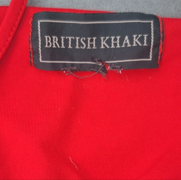 British Khaki Red Spaghetti Strp Adjustable Build In Bra Women's Tank Top Size M - Picture 3 of 3